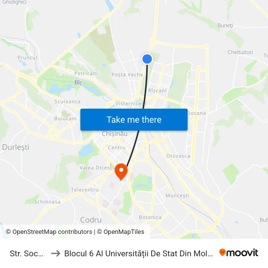 Str. Socoleni to Blocul 6 Al Universității De Stat Din Moldova (Usm) map