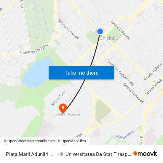 Piața Marii Adunări Naționale to Universitatea De Stat Tiraspol, Blocul 2 map