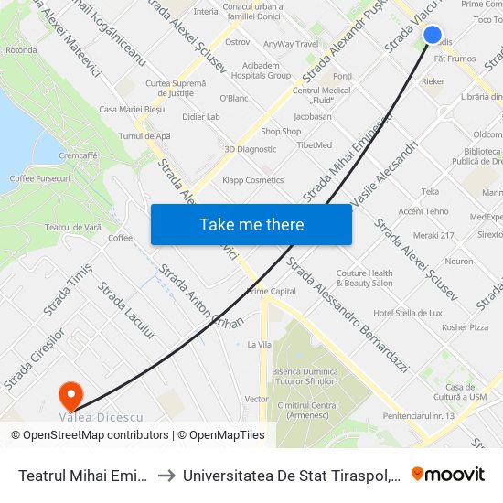 Teatrul Mihai Eminescu to Universitatea De Stat Tiraspol, Blocul 2 map