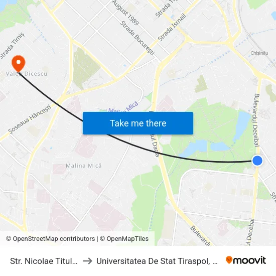 Str. Nicolae Titulescu to Universitatea De Stat Tiraspol, Blocul 2 map