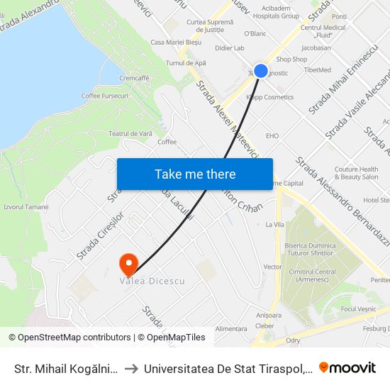 Str. Mihail Kogălniceanu to Universitatea De Stat Tiraspol, Blocul 2 map