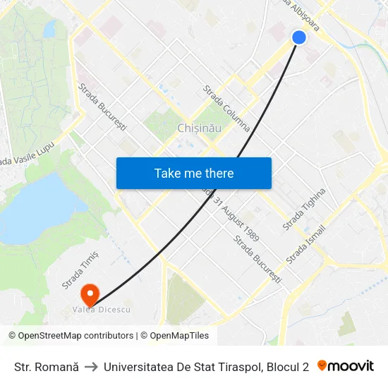 Str. Romană to Universitatea De Stat Tiraspol, Blocul 2 map