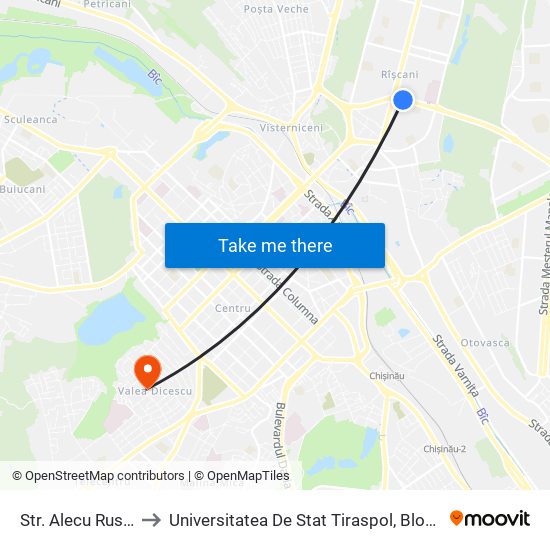 Str. Alecu Russo to Universitatea De Stat Tiraspol, Blocul 2 map