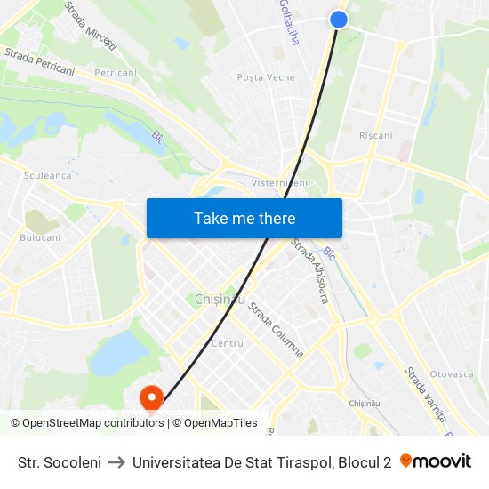 Str. Socoleni to Universitatea De Stat Tiraspol, Blocul 2 map