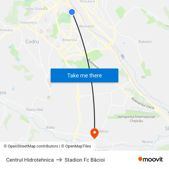 Centrul Hidrotehnica to Stadion Fc Băcioi map