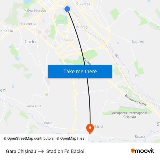 Gara Chișinău to Stadion Fc Băcioi map