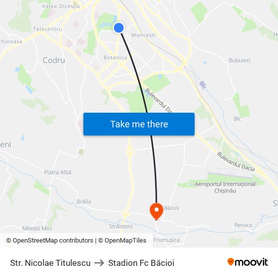 Str. Nicolae Titulescu to Stadion Fc Băcioi map