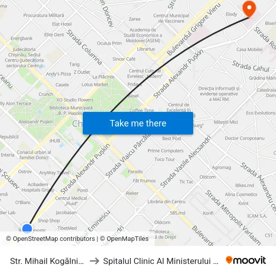 Str. Mihail Kogălniceanu to Spitalul Clinic Al Ministerului Sănătății map