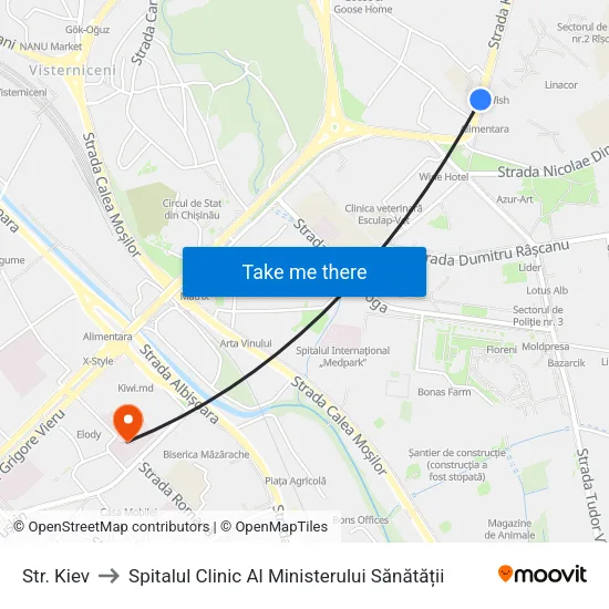 Str. Kiev to Spitalul Clinic Al Ministerului Sănătății map