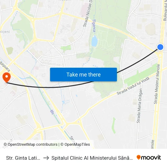 Str. Ginta Latină to Spitalul Clinic Al Ministerului Sănătății map