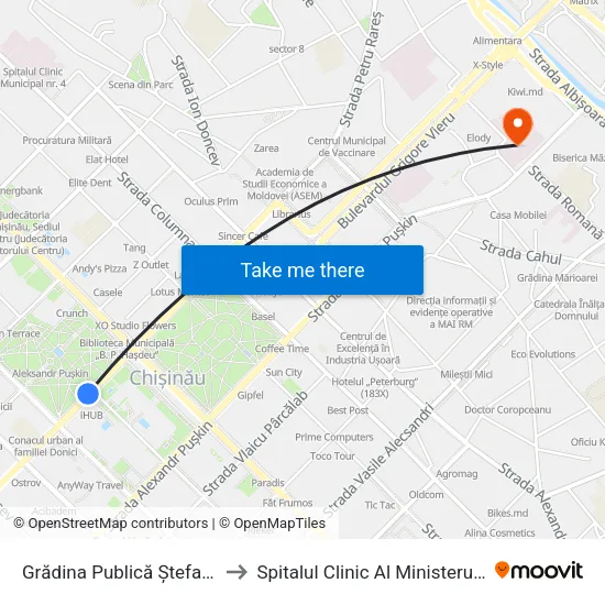 Grădina Publică Ștefan Cel Mare to Spitalul Clinic Al Ministerului Sănătății map
