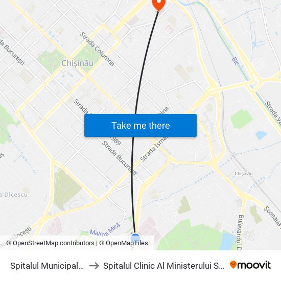 Spitalul Municipal Nr. 1 to Spitalul Clinic Al Ministerului Sănătății map