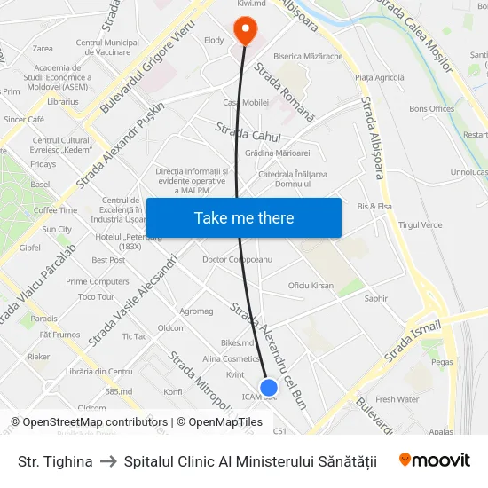 Str. Tighina to Spitalul Clinic Al Ministerului Sănătății map