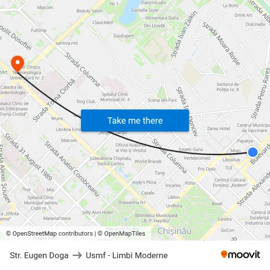 Str. Eugen Doga to Usmf - Limbi Moderne map