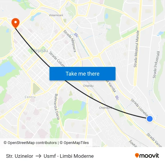 Str. Uzinelor to Usmf - Limbi Moderne map