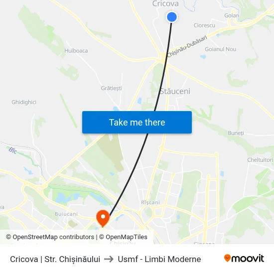 Cricova | Str. Chișinăului to Usmf - Limbi Moderne map