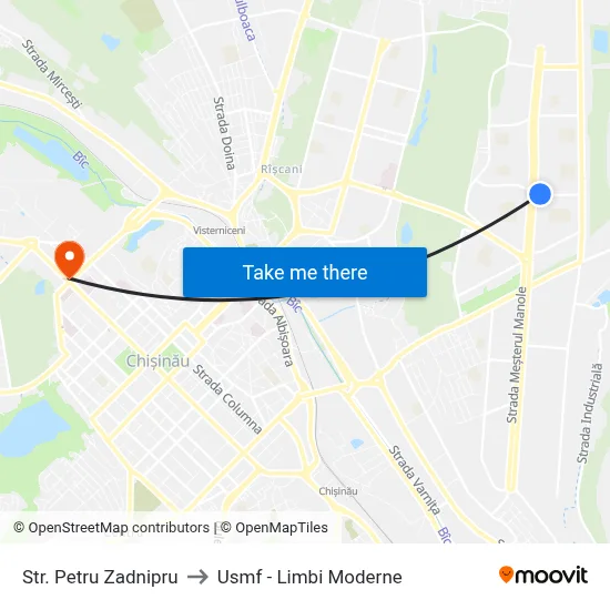 Str. Petru Zadnipru to Usmf - Limbi Moderne map