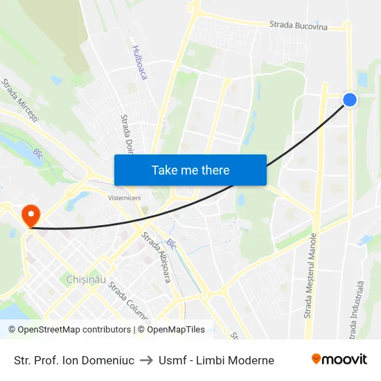 Str. Prof. Ion Domeniuc to Usmf - Limbi Moderne map