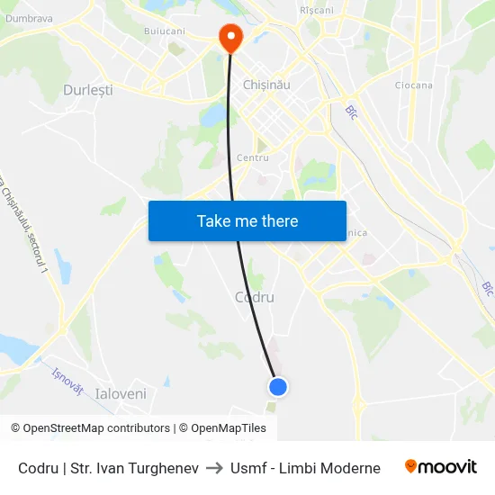 Codru | Str. Ivan Turghenev to Usmf - Limbi Moderne map