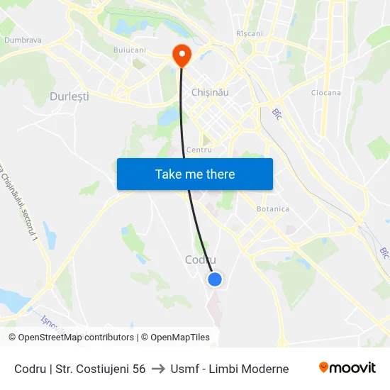 Codru | Str. Costiujeni 56 to Usmf - Limbi Moderne map