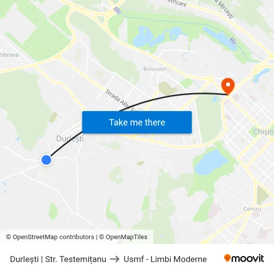 Durlești | Str. Testemițanu to Usmf - Limbi Moderne map