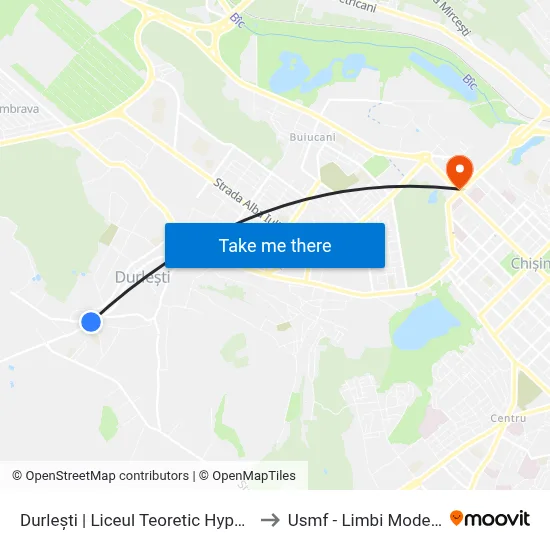 Durlești | Liceul Teoretic Hyperion to Usmf - Limbi Moderne map