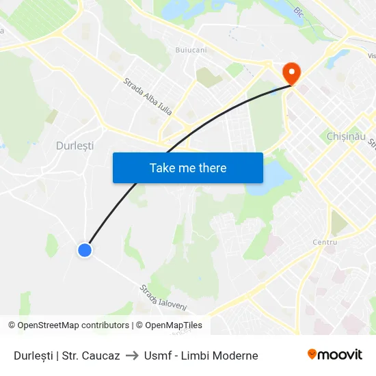 Durlești | Str. Caucaz to Usmf - Limbi Moderne map