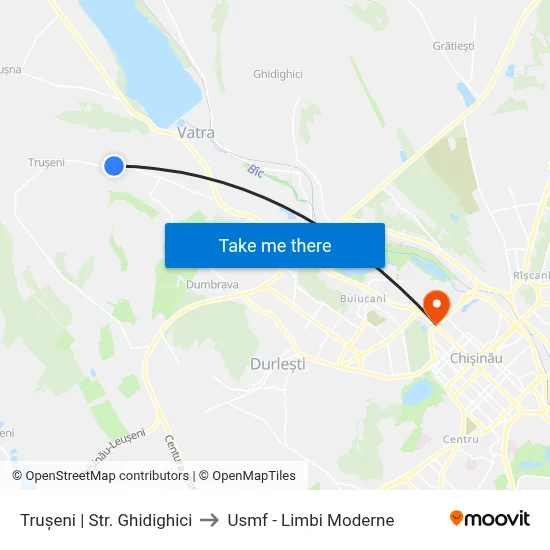 Trușeni | Str. Ghidighici to Usmf - Limbi Moderne map