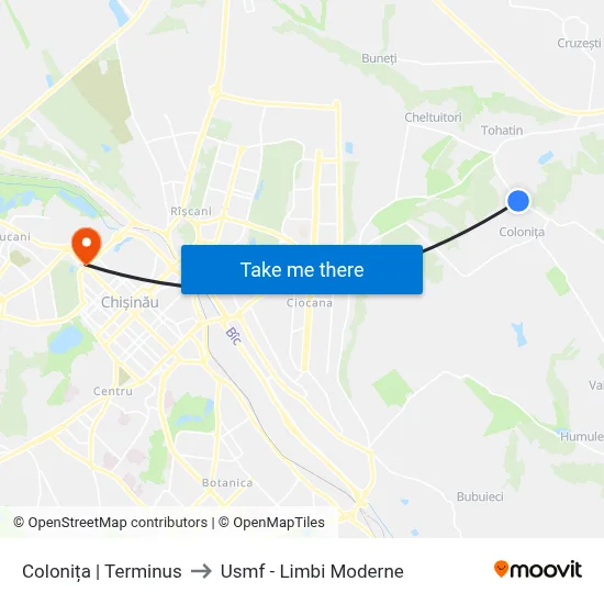 Colonița | Terminus to Usmf - Limbi Moderne map