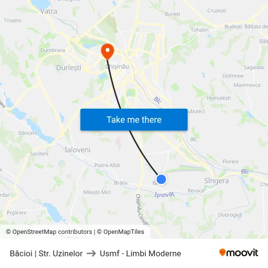 Băcioi | Str. Uzinelor to Usmf - Limbi Moderne map