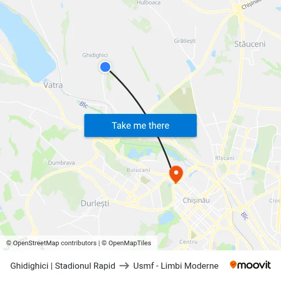 Ghidighici | Stadionul Rapid to Usmf - Limbi Moderne map