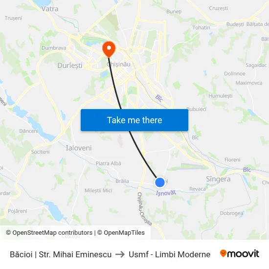 Băcioi | Str. Mihai Eminescu to Usmf - Limbi Moderne map