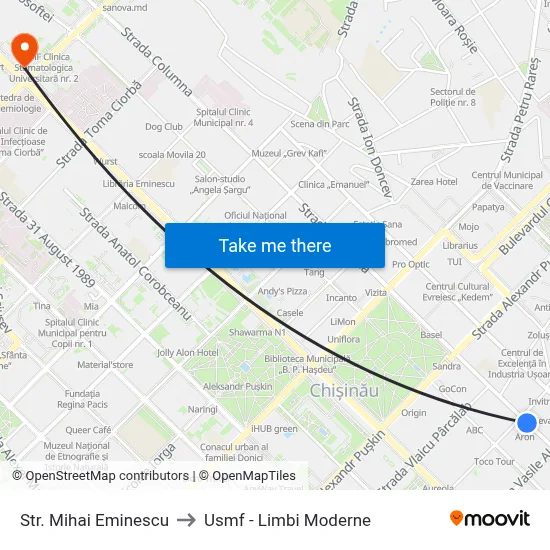 Str. Mihai Eminescu to Usmf - Limbi Moderne map