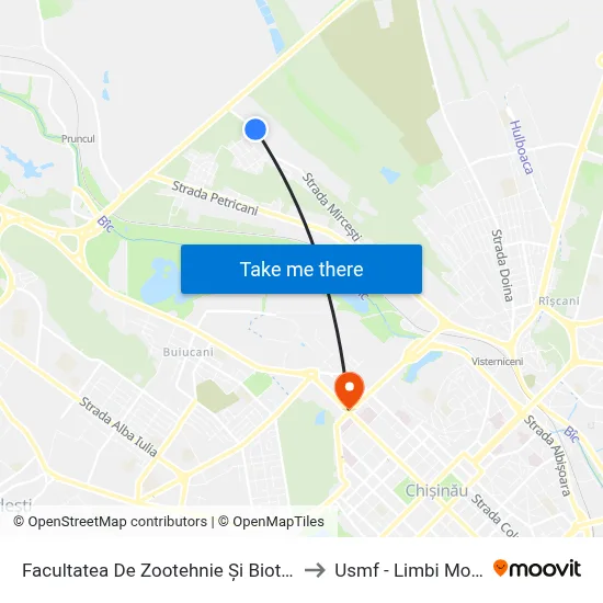 Facultatea De Zootehnie Și Biotehnologii to Usmf - Limbi Moderne map