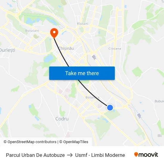 Parcul Urban De Autobuze to Usmf - Limbi Moderne map