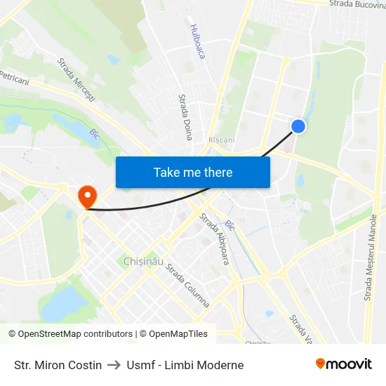 Str. Miron Costin to Usmf - Limbi Moderne map