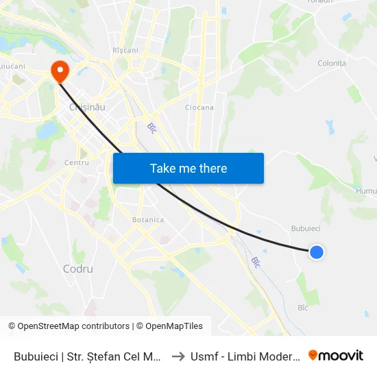 Bubuieci | Str. Ștefan Cel Mare to Usmf - Limbi Moderne map
