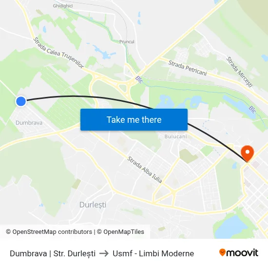 Dumbrava | Str. Durlești to Usmf - Limbi Moderne map