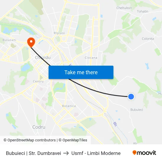 Bubuieci | Str. Dumbravei to Usmf - Limbi Moderne map