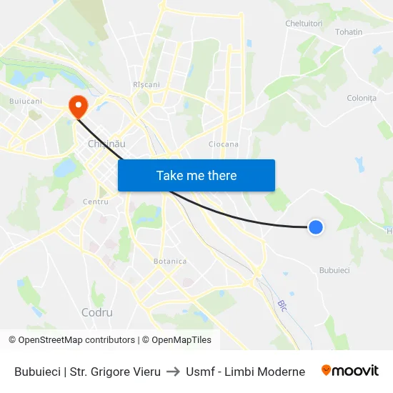 Bubuieci | Str. Grigore Vieru to Usmf - Limbi Moderne map