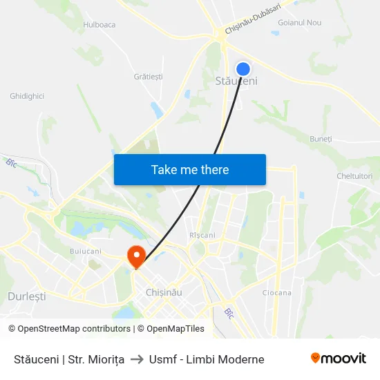 Stăuceni | Str. Miorița to Usmf - Limbi Moderne map
