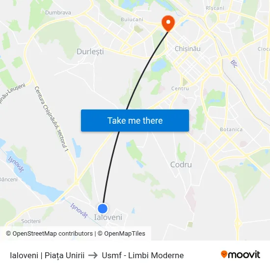 Ialoveni | Piața Unirii to Usmf - Limbi Moderne map