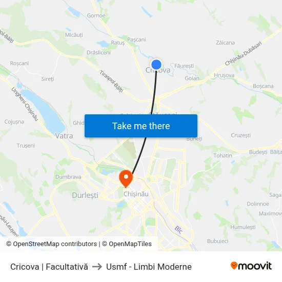 Cricova | Facultativă to Usmf - Limbi Moderne map