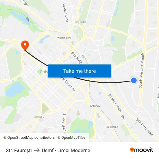 Str. Făurești to Usmf - Limbi Moderne map