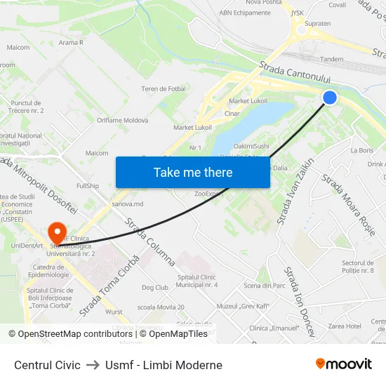 Centrul Civic to Usmf - Limbi Moderne map