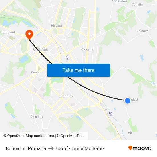 Bubuieci | Primăria to Usmf - Limbi Moderne map