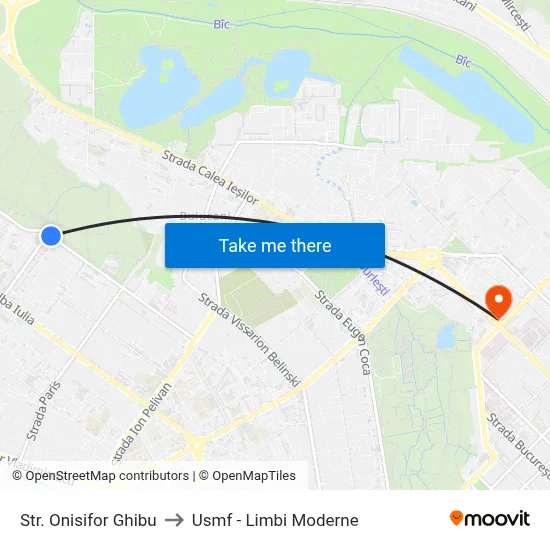 Str. Onisifor Ghibu to Usmf - Limbi Moderne map