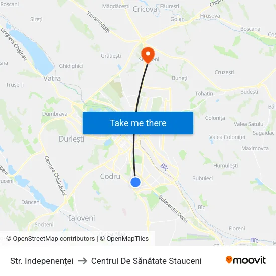 Str. Indepenenței to Centrul De Sănătate Stauceni map
