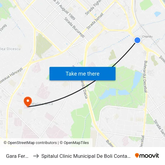 Gara Feroviară to Spitalul Clinic Municipal De Boli Contagioase De Copii map