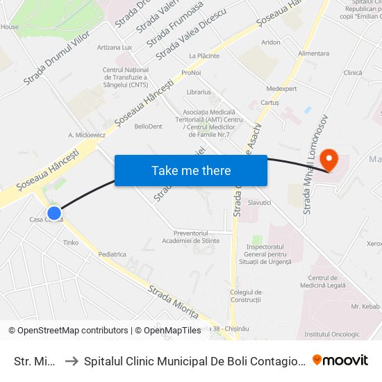 Str. Miorița to Spitalul Clinic Municipal De Boli Contagioase De Copii map